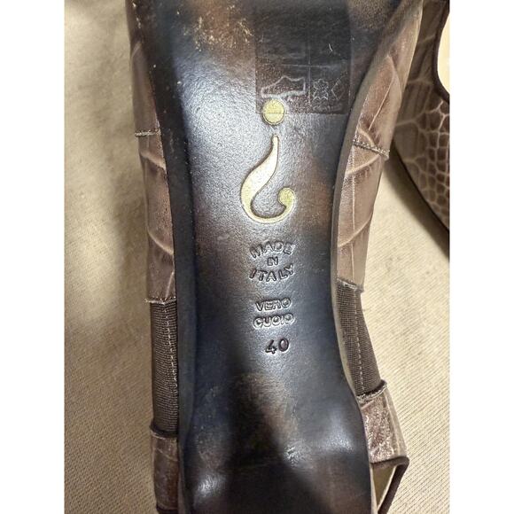 MOSCHINO Shoes Womens Size 40 Brown Croc Embossed Slingback Heels Made In Italy - Picture 6 of 11